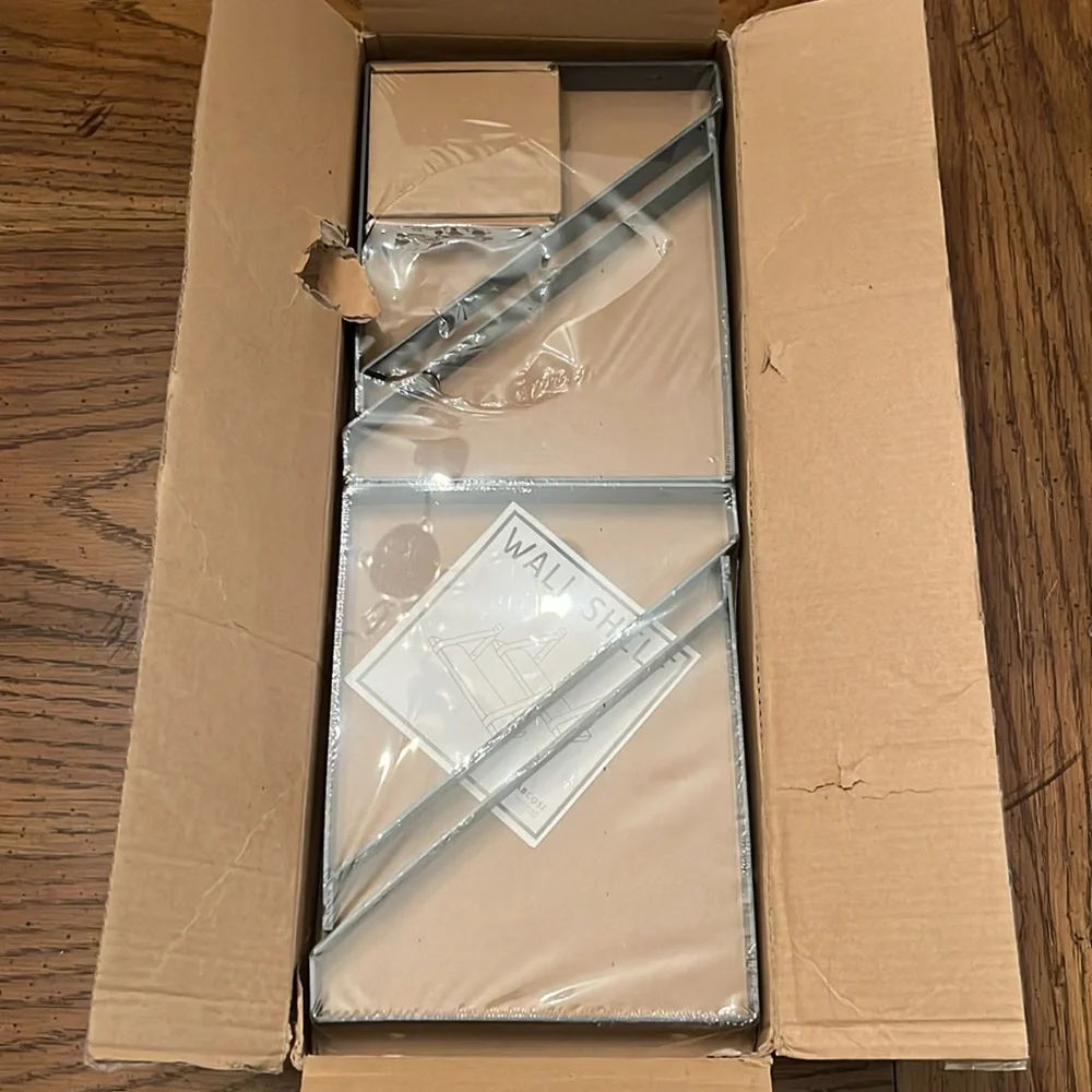 White wood shelves, new in‎ package
